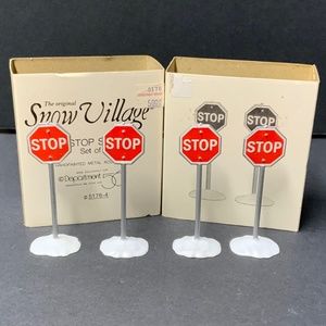 Department 56 Original Snow Village Set of 2 (4 Pieces) Metal Stop Signs w/Box